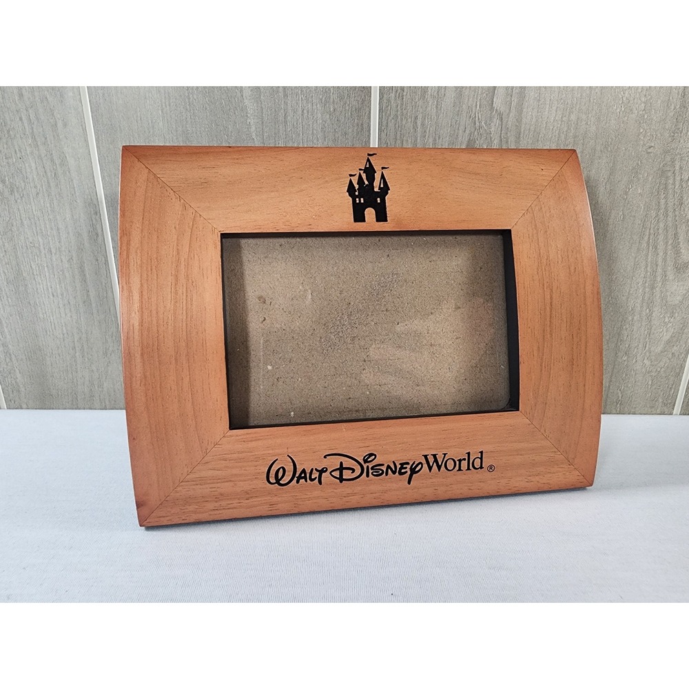 Disney Parks Photo Frame 4x6 Brown Wood Walt Disney World Castle Logo Souvenir